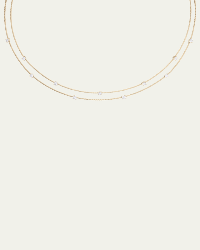 18K Yellow Gold Double Wire Necklace with 11 Round Diamonds